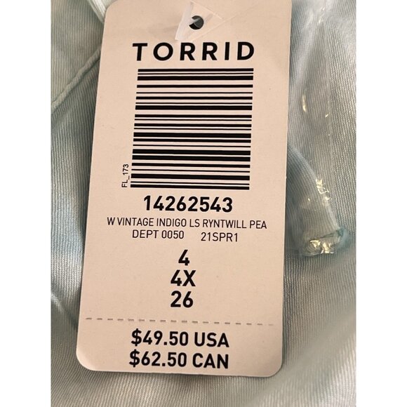 Torrid Indigo Blue Tie-dyed Peasant Top Shirt  Sz 4X 26W NWT Flowy - Picture 14 of 15